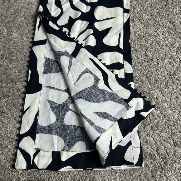 House Of Harlow 1960 Linen Blend Black Cream Wide Leg Side Slit Pants 10 boho - Picture 10 of 10